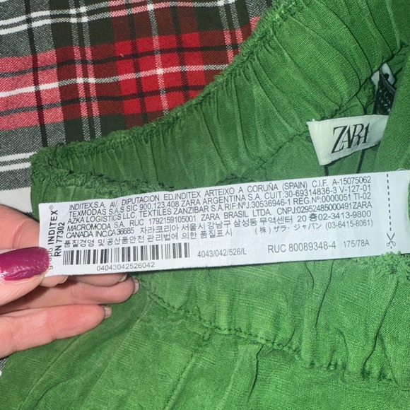 🌿 Zara Linen Blend Slouchy Pants Green Elastic Waist Size L 🌿 - Picture 10 of 13